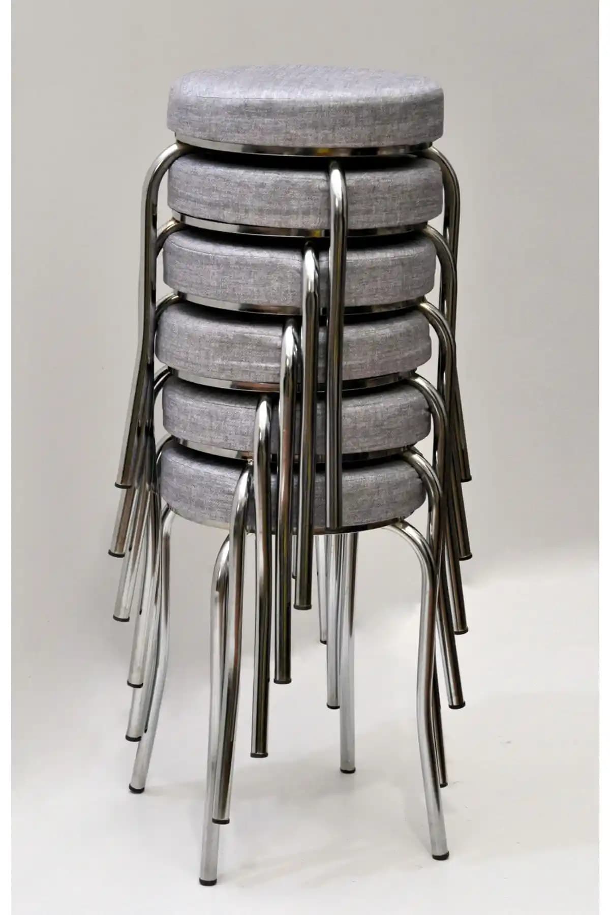 Krom Ayaklı ve Mina Kumaşlı Modern Tabureler: Şık ve Dayanıklı Oturma Çözümü