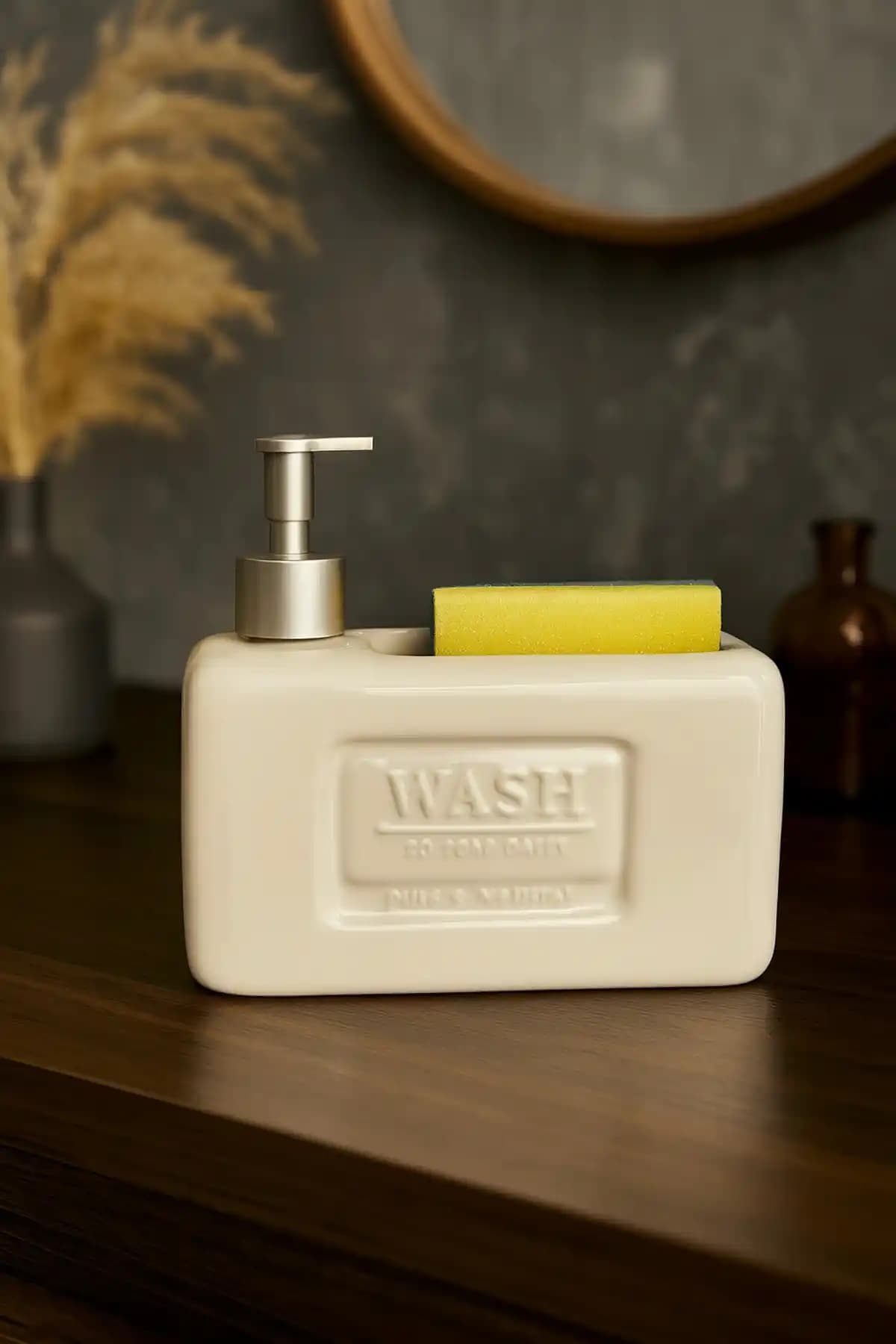 Makri Home Seramik Sabunluk Deterjanlık Modern ve Şık Mutfak Gereci 90 karakter