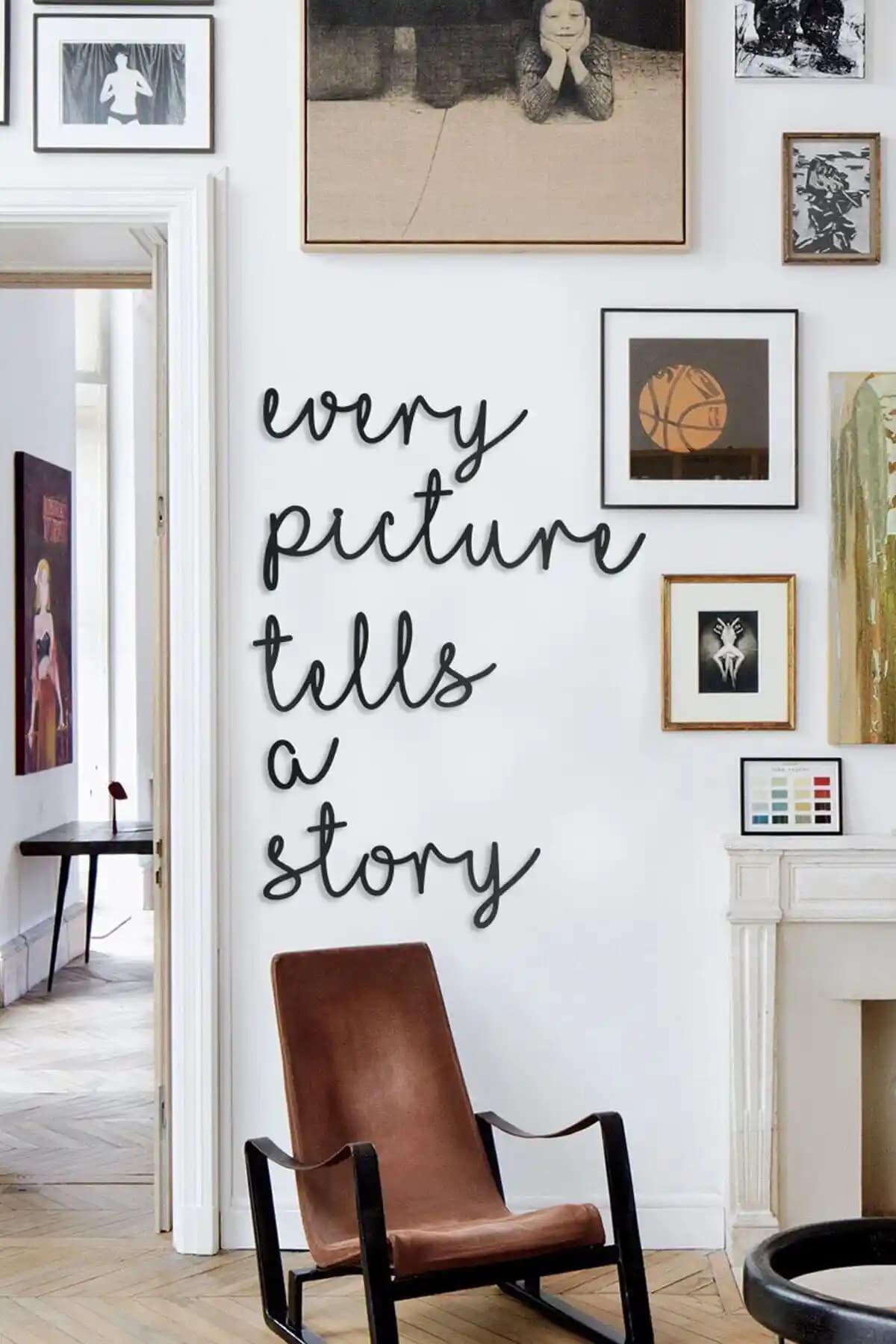 Modern ve Şık Ahşap Duvar Yazısı 'Every Picture Tells A Story' Ev Dekorasyonuna Uygun