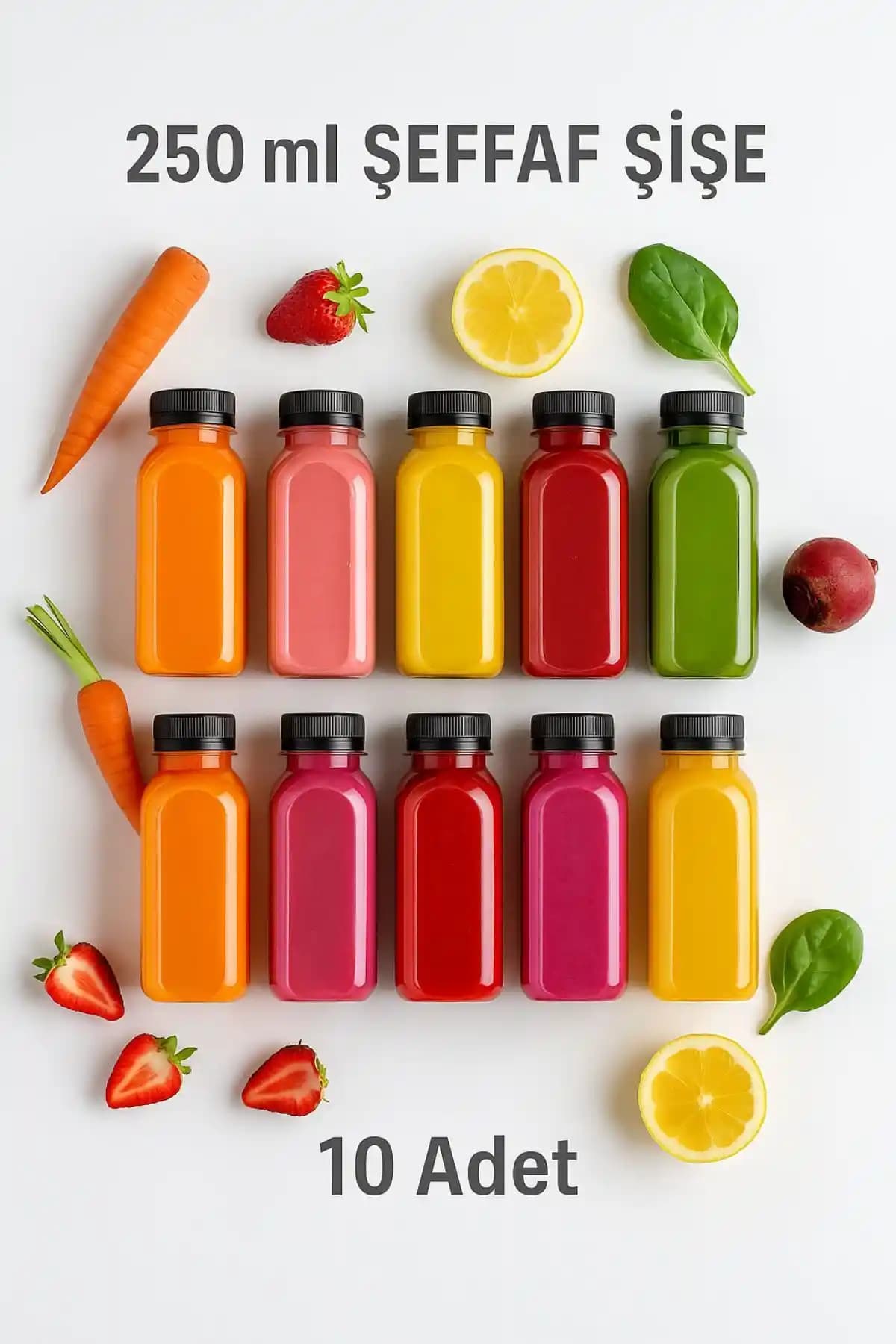 Open Home 10 Adet 250 ml Smoothie Şişesi Sağlıklı ve Pratik Kullanım İçin Uygun