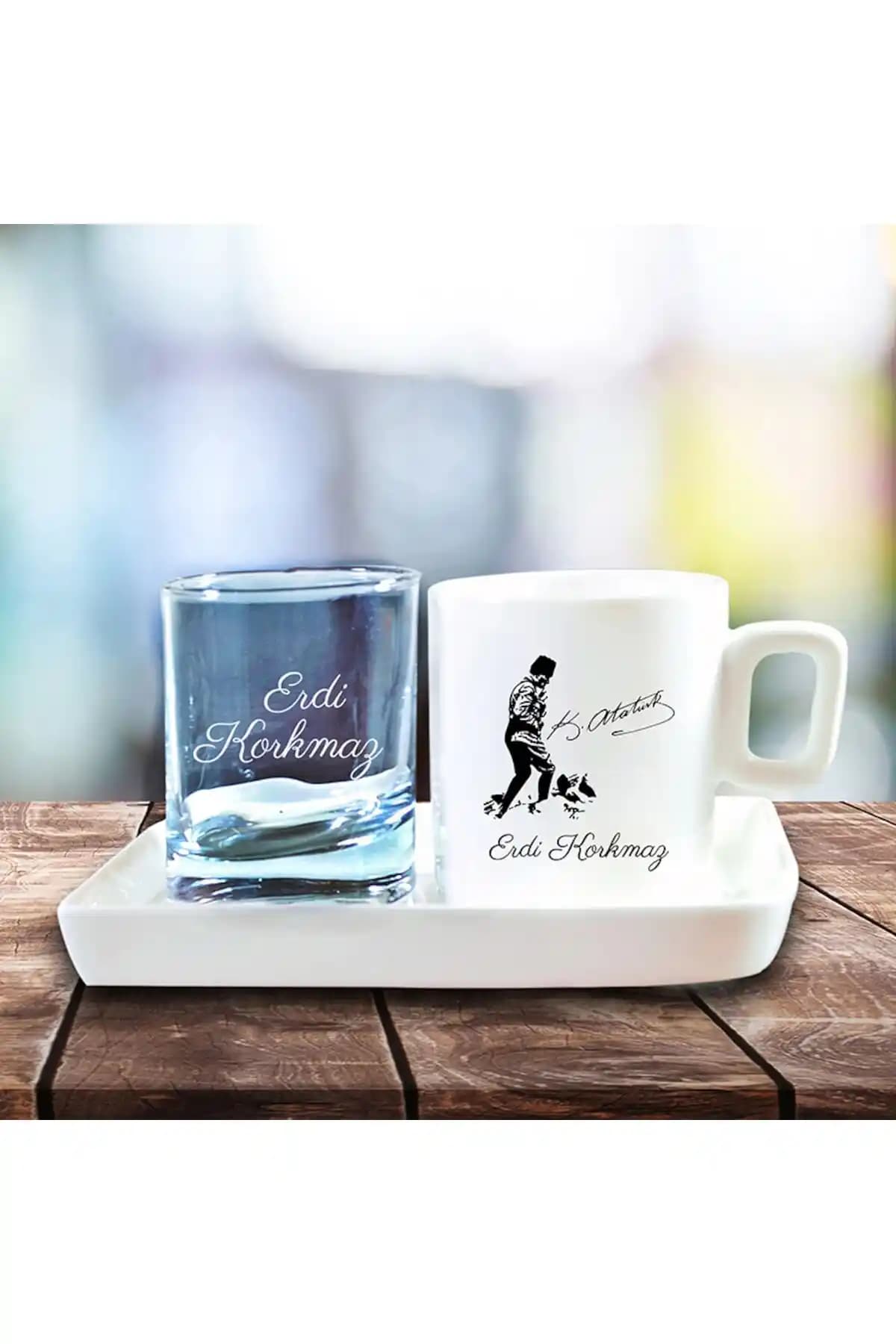 Özel Tasarımlı Atatürk Kocatepe Silueti Baskılı Türk Kahvesi Fincanı ve Bardağı Seti