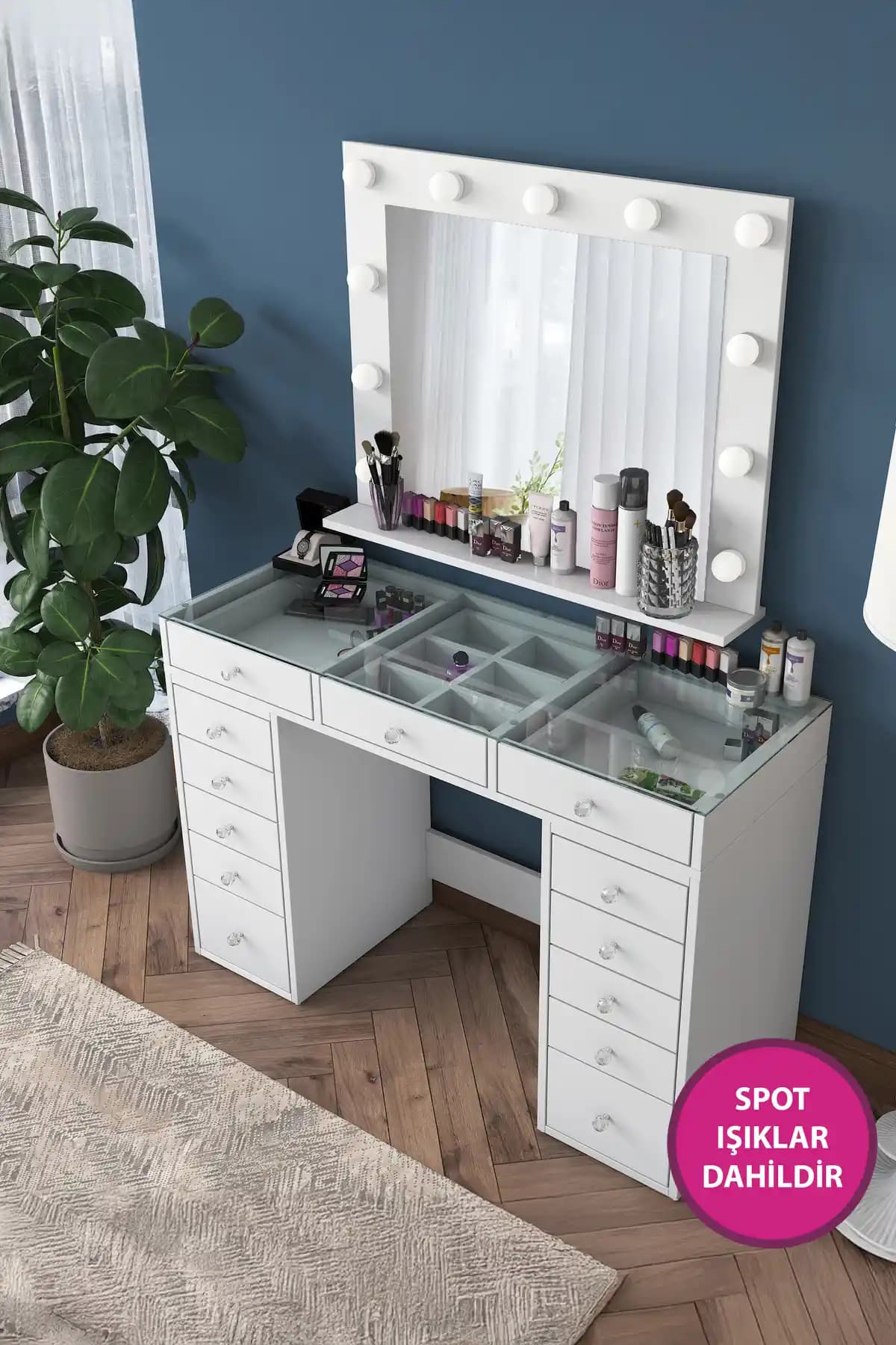 Rani Mobilya Rani Bj118 Hollywood Işıklı Aynalı Kulis Makyaj Masası Özellikleri ve Tasarımı