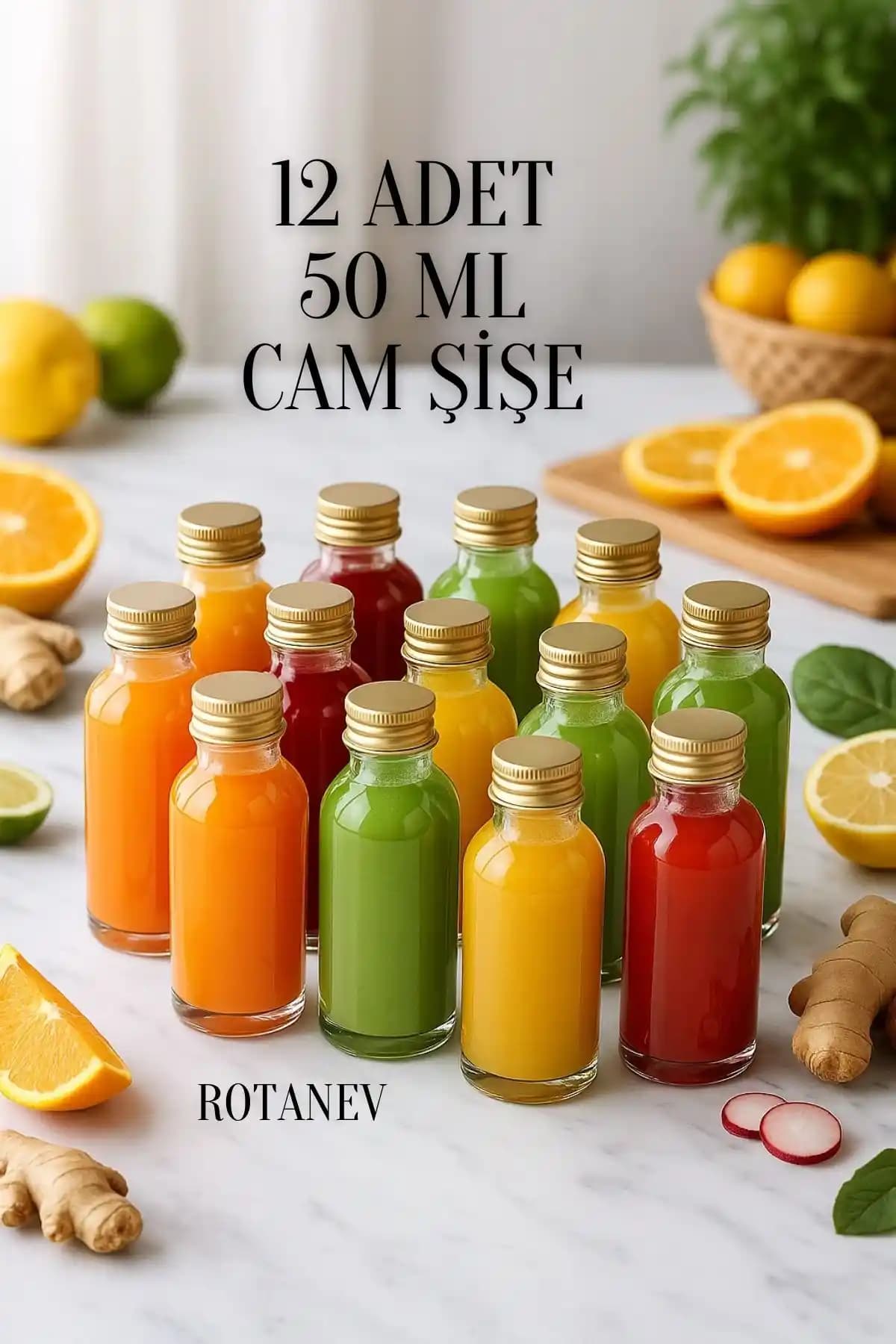 Rotanev 12'li Şeffaf Cam Shot Şişesi Seti Zarif Tasarım ve Çok Yönlü Kullanım İmkanıyla