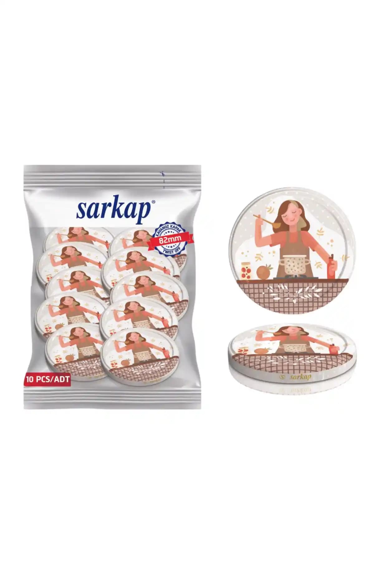 Sarkap Hijyenik Paketli Kavanoz Kapağı 10 Adet Metal Kapaklar Gıda Saklama ve Konserve İçin