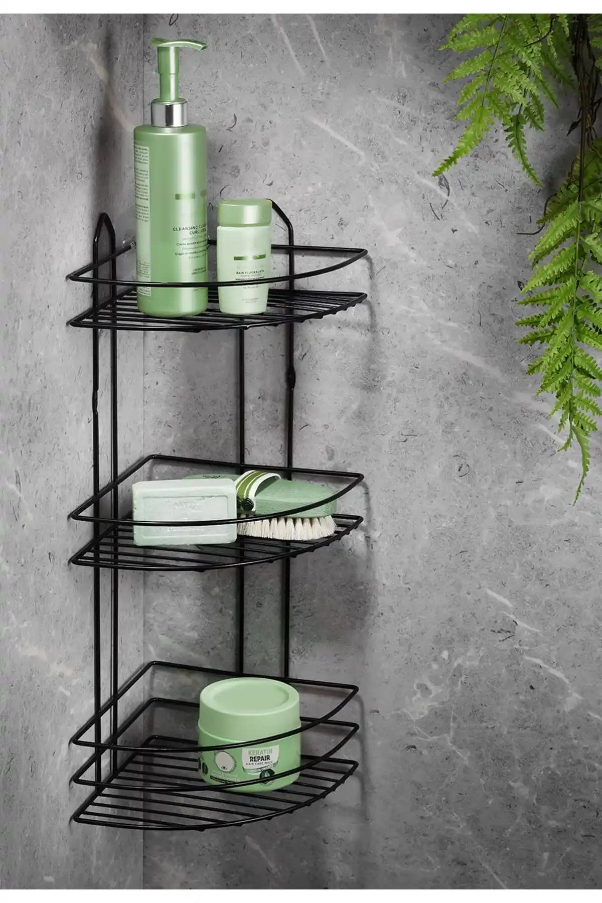 Sas Haus 3 Katlı Siyah Yapışkanlı Banyo Köşeliği Modern ve Dayanıklı Tasarım