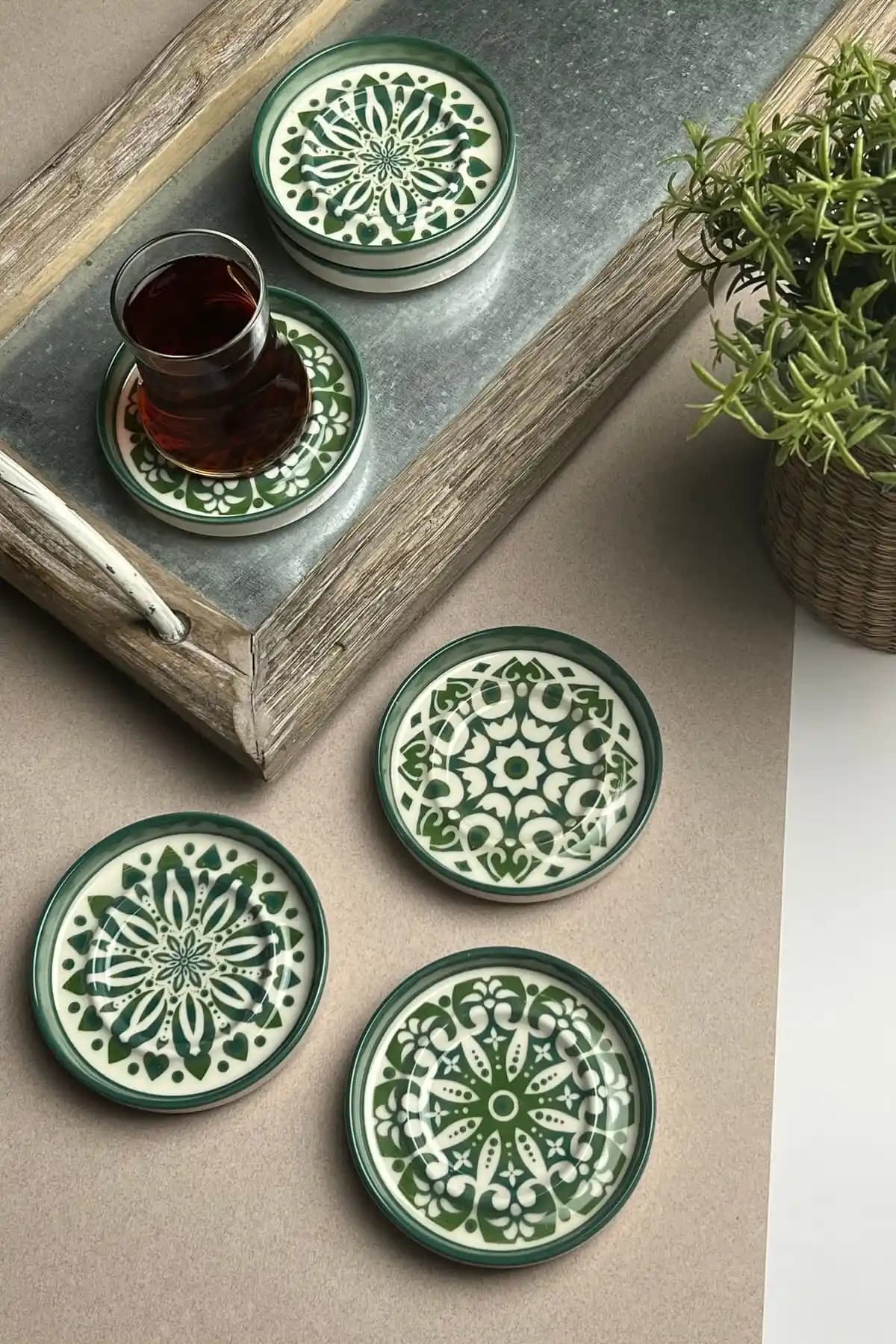 Stoneware Mozaik Yeşil Çay Tabağı Seti Estetik ve Dayanıklı Tasarımıyla Mutfaklara Şıklık Katar