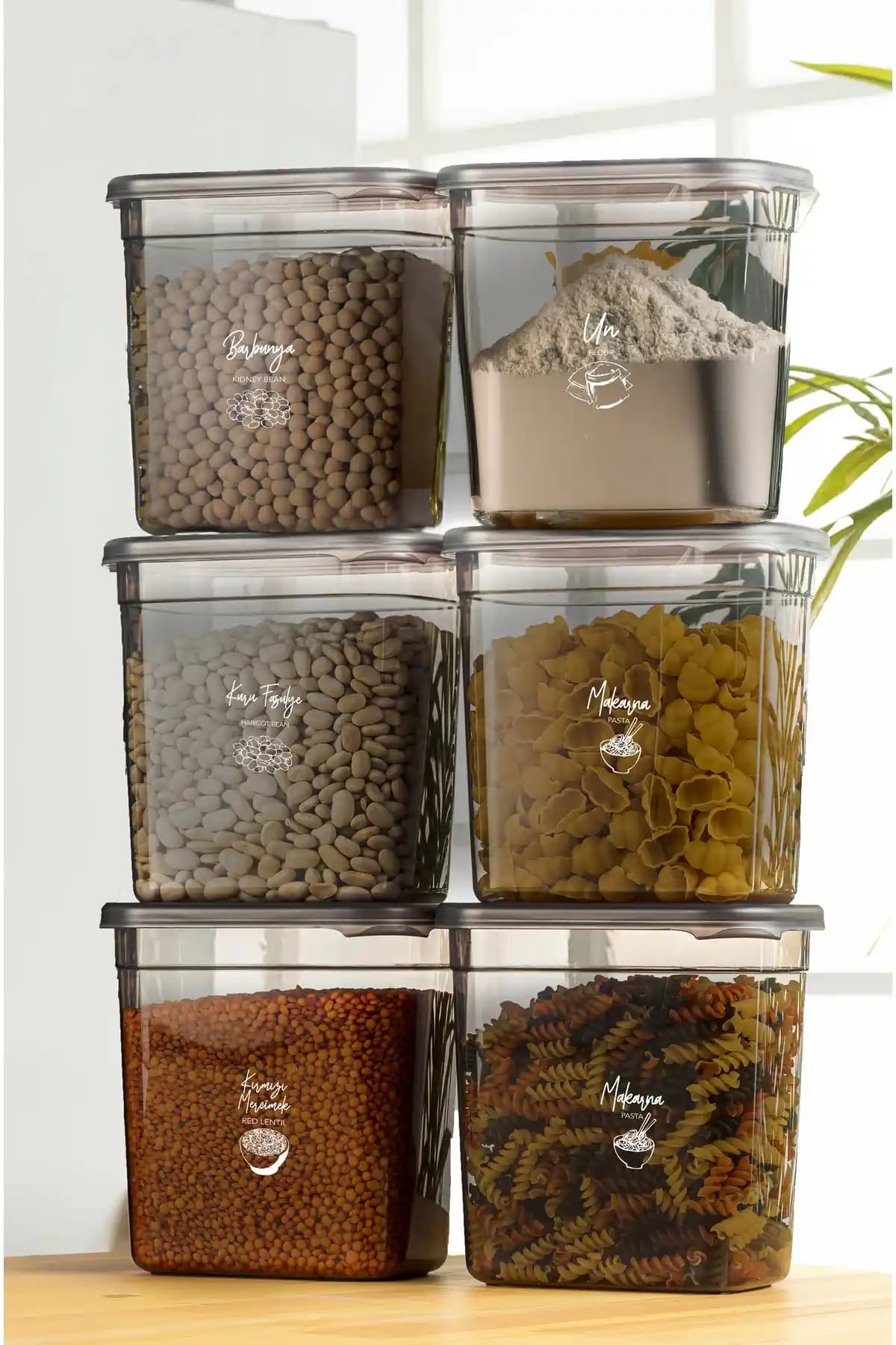 Vienev Peggy Maxi Boy 6'lı Serigrafi Etiketli Dikdörtgen Saklama Kabı 2 Litre