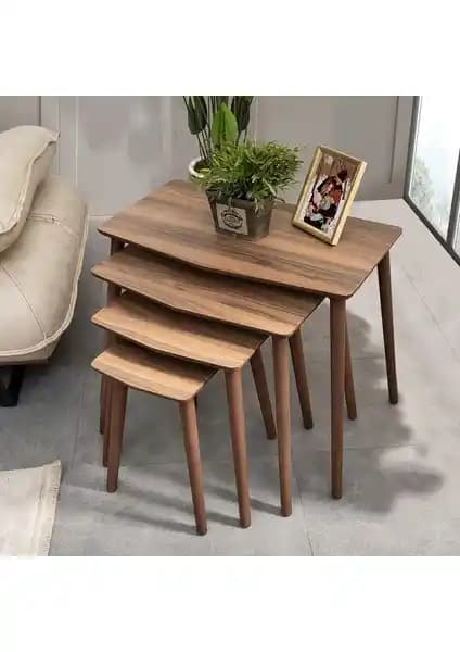 Vovvahome Vega 4'lü MDF Ahşap Zigon Sehpa Seti Ceviz Renk Modern Tasarım
