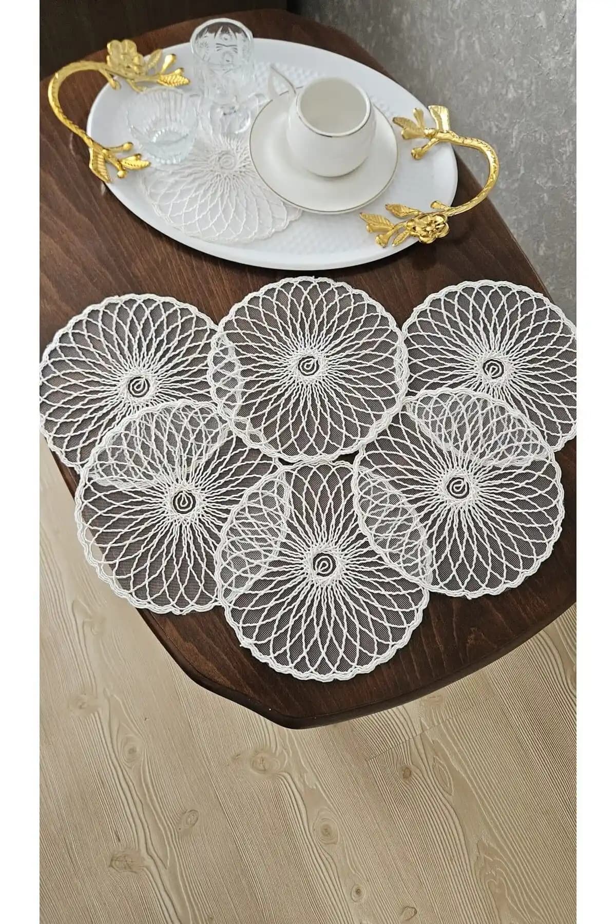 ZESA HOME 6'lı Kahve Yanı Şık Sunum Peçeteleri Güpür Tül Detaylı Estetik Tasarım