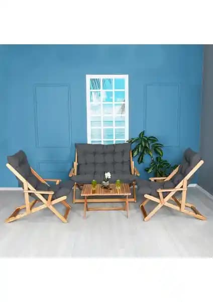 Bysay Ahşap Katlanabilir Puf Minderli Kollu Şezlong ile Dış Mekan Konforunu Artırın