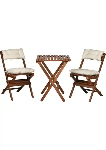 Bysay Ahşap Katlanır Minderli 3'lü Bistro Set: Modern ve Dayanıklı Dış Mekan Mobilyası
