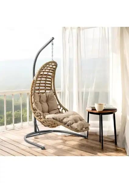 Capri Swing Bodrum Tekli Rattan Bahçe Salıncağı Doğal ve Dayanıklı Bahçe Dekorasyonu Ürünü