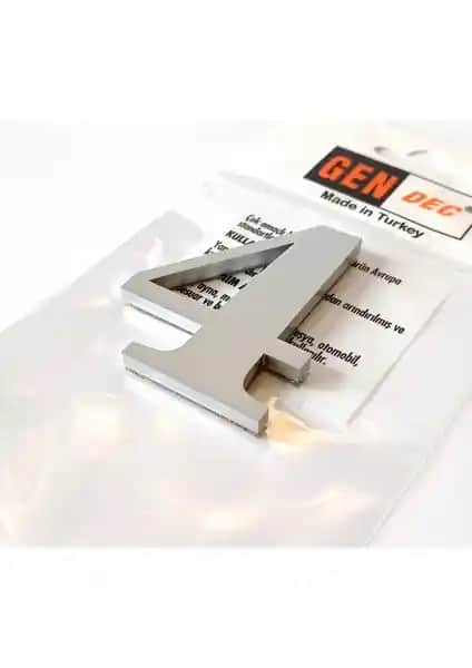 Gendec Kapı Numarası 7 cm No:4 Metalik Gri Kendinden Yapışkanlı Modern Tasarım