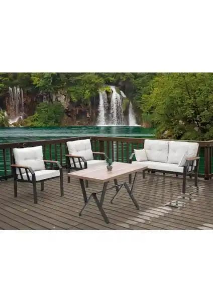 Krem Renkli Tu Tienda NERGİZ 2 1 1 Masa ve Oturma Seti Bahçe ve Balkon İçin