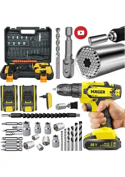 Mager Darbeli Metal Şanzıman 58V 8Ah Li-Ion Bataryalı Çift Akülü Şarjlı Matkap İnceleme ve Özellikleri