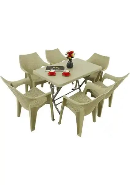 Mandella Zeugma 70x120 Katlanır Masa ve 6 Kişilik Polo Koltuk Takımı - Dayanıklı ve Şık Dış Mekan Mobilyası