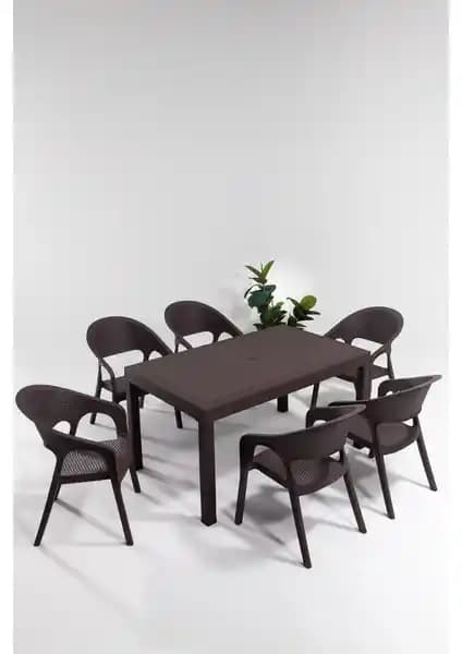 Mobetto Garden Büyük Balkon Masa Takımı Kahverengi Modern Dış Mekan Mobilyası