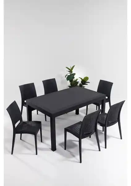 Mobetto Rattan 90x150 cm Bahçe ve Teras Masa Takımı Antrasit Renk Seçeneği