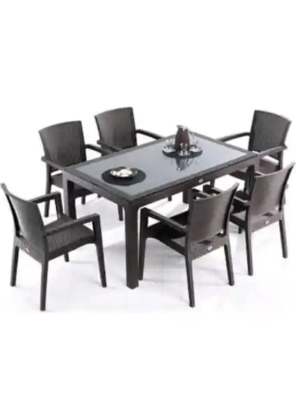 Novussi Liverno Kahverengi Camlı Minderli Mobilya Seti İç ve Dış Mekan Kullanımı İçin Uygun