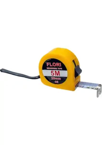Sgs Flori 5 Metre 25 Mm Çelik Şerit Metre İnşaat ve Dekorasyon İçin Dayanıklı ve Hassas Ölçüm Aracı