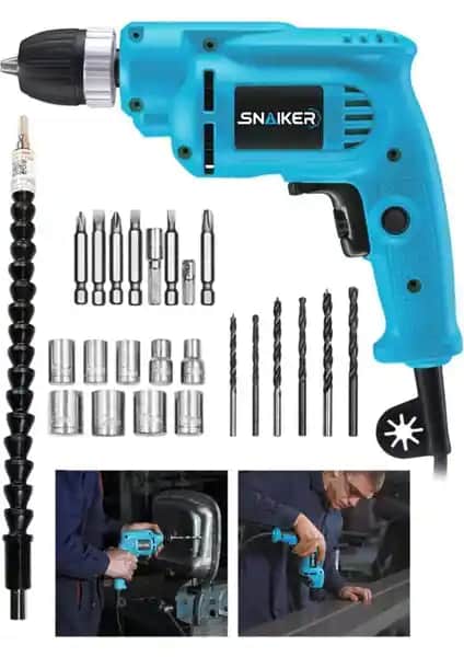 Snaiker 450 Watt Darbesiz Vidalama Matkap ve 24 Parça Seti Profesyonel ve Ev Kullanımı İçin