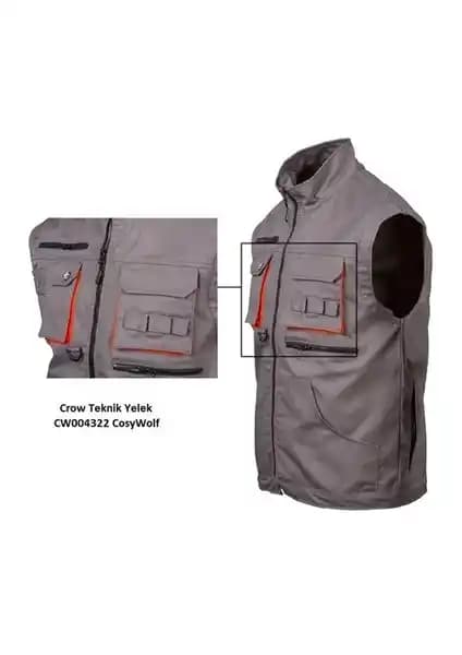 Ssm Harman Karışımı Özel Tasarım Teknik Yelek Gri - Dayanıklı ve Çok Cepli Profesyonel Kıyafet