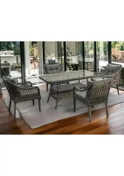 Tu Tienda Alüminyum Akkaya 4 Sandalye ve Masa Seti Modern ve Dayanıklı Bahçe Mobilyası