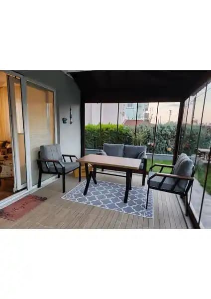 Tu Tienda NERGİZ 2 Bahçe ve İç Mekanlar İçin Dayanıklı Kayrak Gri Mobilya Seti