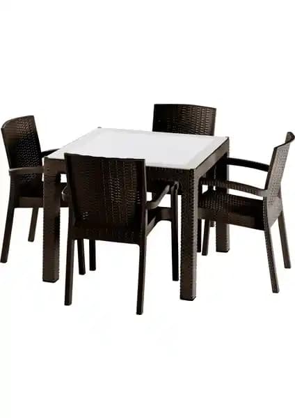 Violet 90×90 Rattan Trend Lüx Camlı Masa Takımı Modern ve Dayanıklı Tasarım Özellikleri