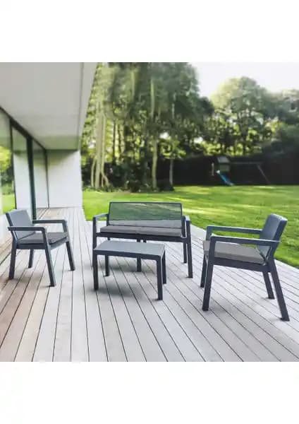 Violet Prestij 2+1+1 Antrasit Bahçe ve Balkon Masa Takımı Modern ve Dayanıklı Tasarım