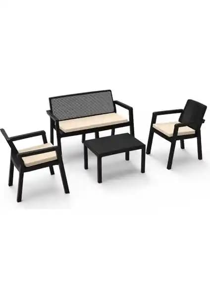 Violet Prestij Siyah 4'lü Bahçe ve Balkon Masa Takımı Modern ve Dayanıklı Tasarım