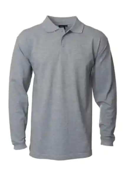 Yafta Polo Yaka Gri Uzun Kollu Pamuklu Sweatshirt İş Tişörtü Günlük ve İş Kullanımı İçin