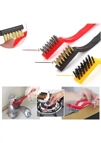 Aksale 3 Parça Mini Tel Fırça Seti İnce ve Hassas Temizlik İçin Uygun Profesyonel Araçlar