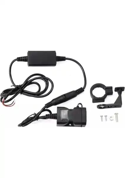 Autoline Motosiklet USB Çift Port Şarj Cihazı 12V Su Geçirmez Dayanıklı Tasarım