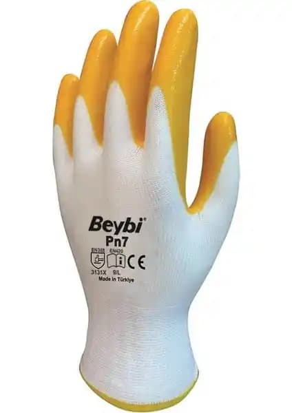 Beybi Pn7 288 Çift Sarı Beyaz Nitril İş Eldiveni Güvenlik ve Konfor Sunar