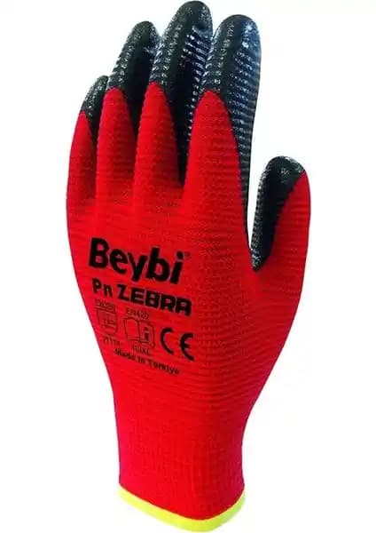 Beybi Zebra Kırmızı Nitril İş Eldiveni: Güvenli ve Dayanıklı Koruma Çözümleri