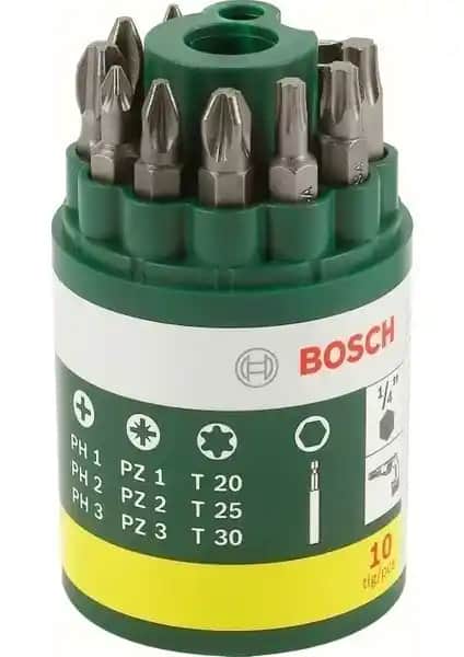 Bosch DIY 10 Parçalı Vidalama Ucu Seti Profesyonel ve Hobi Kullanımı İçin Dayanıklı Çözüm