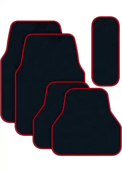 Evrensel Market Halı Paspas Siyah Kırmızı Kenarlı 5 Parça Seti Araç İçin Uygun