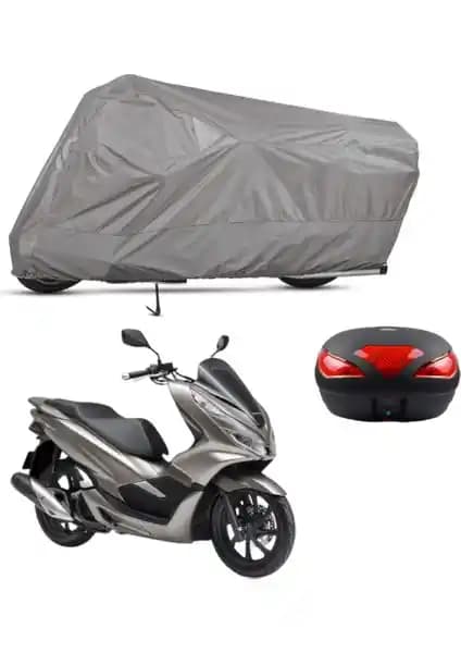 Honda PCX 150 için özel tasarlanmış arka çanta uyumlu motosiklet brandası detayları