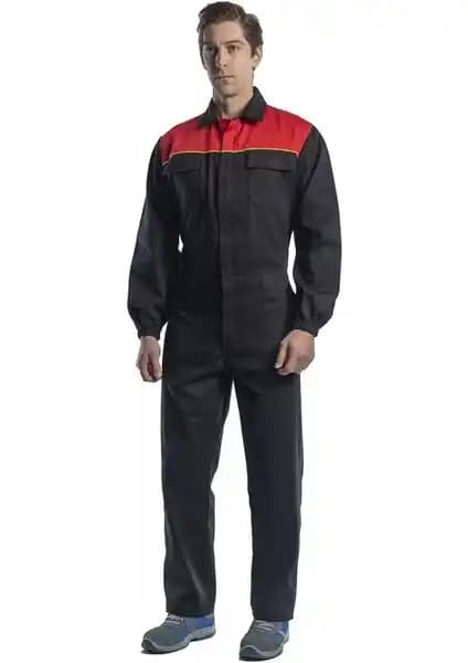 İş Güvenliği ve Konforu Sunan Siyah-Kırmızı Renk Seçenekli İş Tulumu Özellikleri