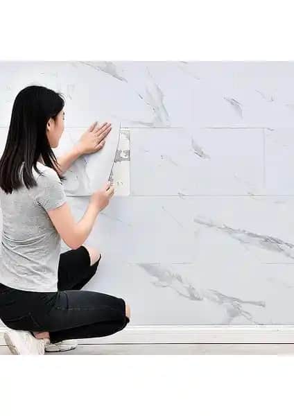 Renkli Duvarlar 60x30 cm Mermer Desenli Yapışkanlı Panel Karavan ve Banyo İçin