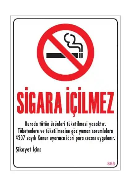 Sigara İçilmez Uyarı Levhası 25x35 cm - Güvenilir ve Estetik Sigara Yasağı Levhası