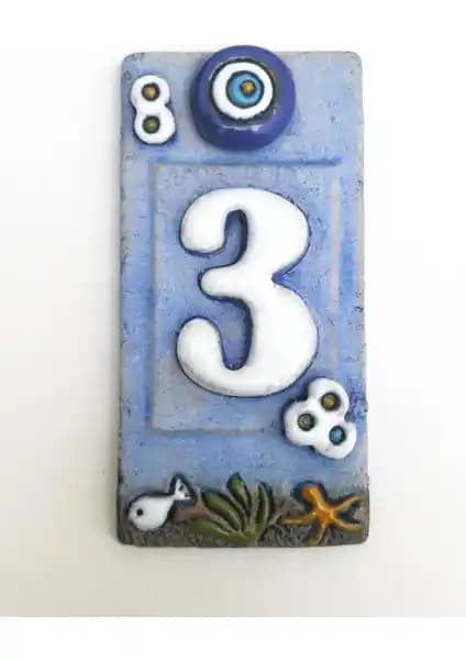 SUME Özel Tasarım Seramik 3 Kapı Numarası Dayanıklı ve Estetik Giriş Dekorasyonu