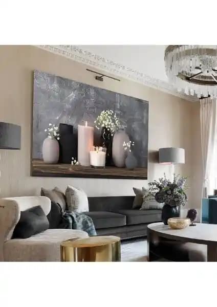 Dekoratif Kanvas Tablolar Karşılaştırması: Antrasit Gri Mum ve Siyah Çiçekler Tasarımları