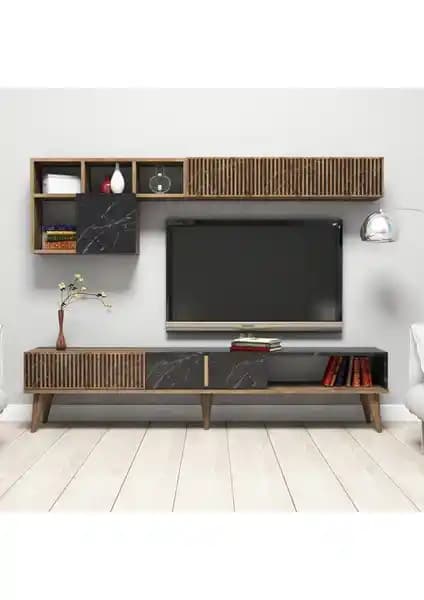 Variant Mobilya Milan TV Ünitesi Karşılaştırması Ceviz ve Siyah Mermer Seçenekleri
