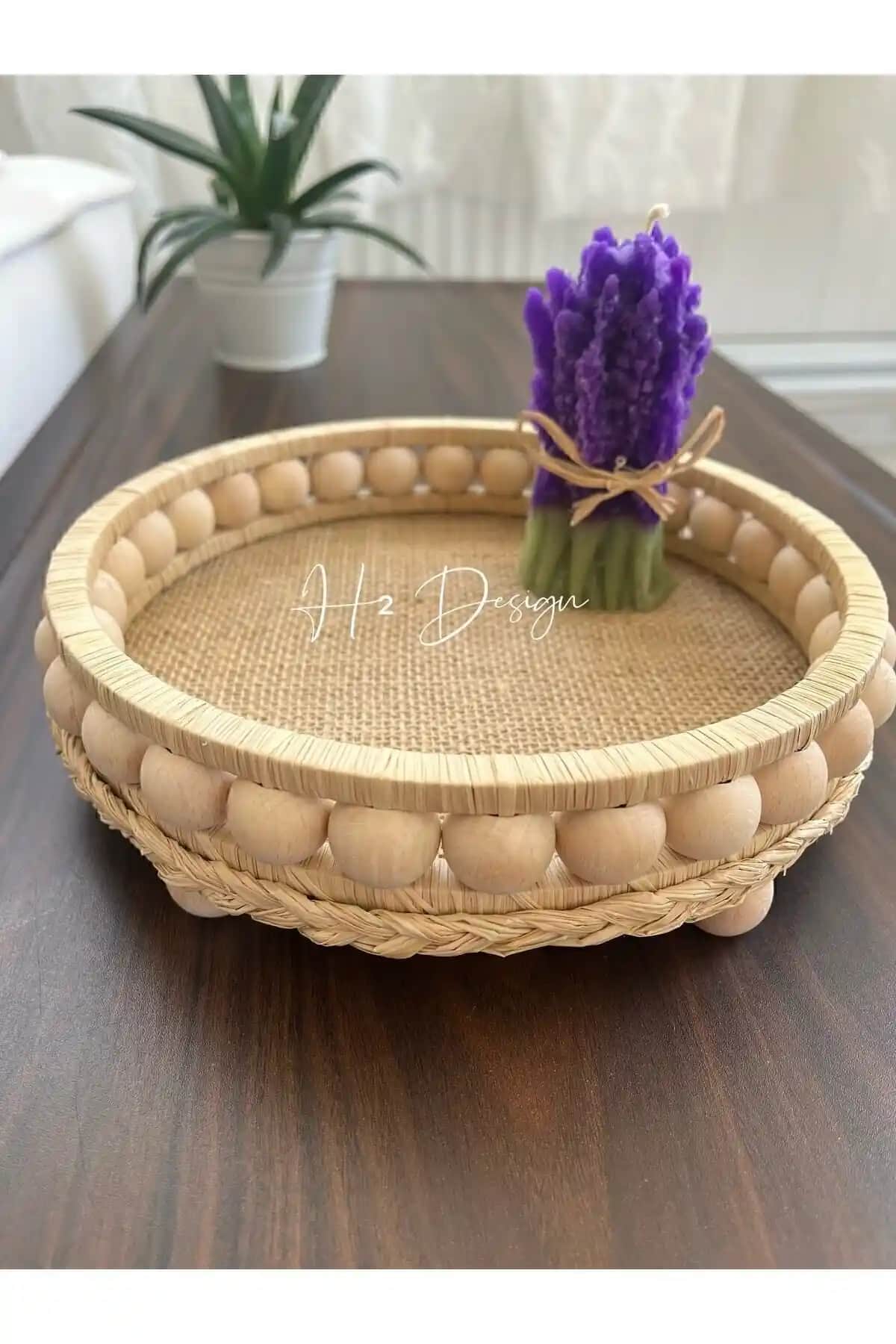 H2 Design Ahşap Boncuklu Doğal Rafya Tepsi Sepet İncelemesi