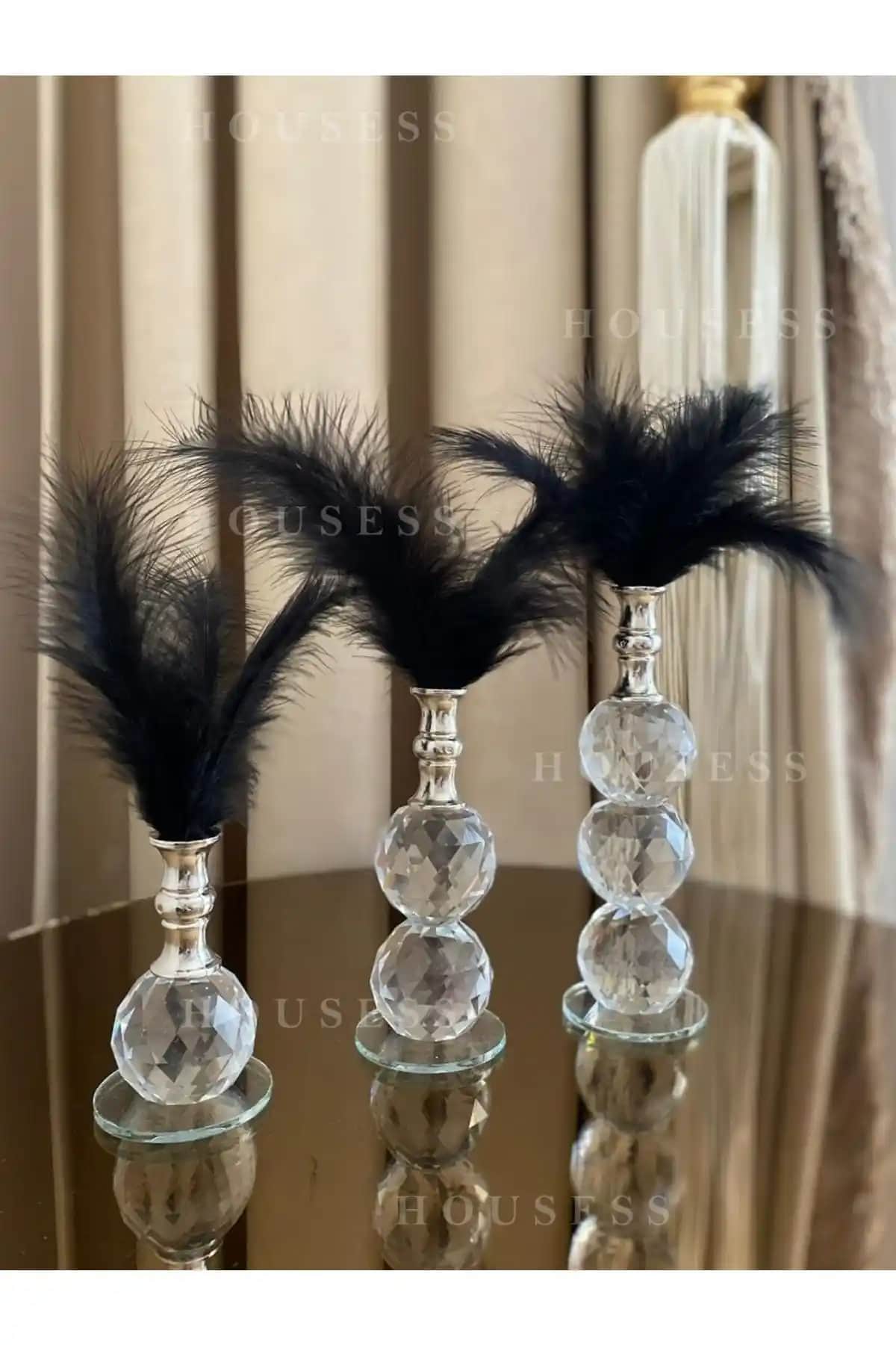 Housess 3'lü Siyah Tüylü Gümüş Kristal Top Dekor Biblo İncelemesi