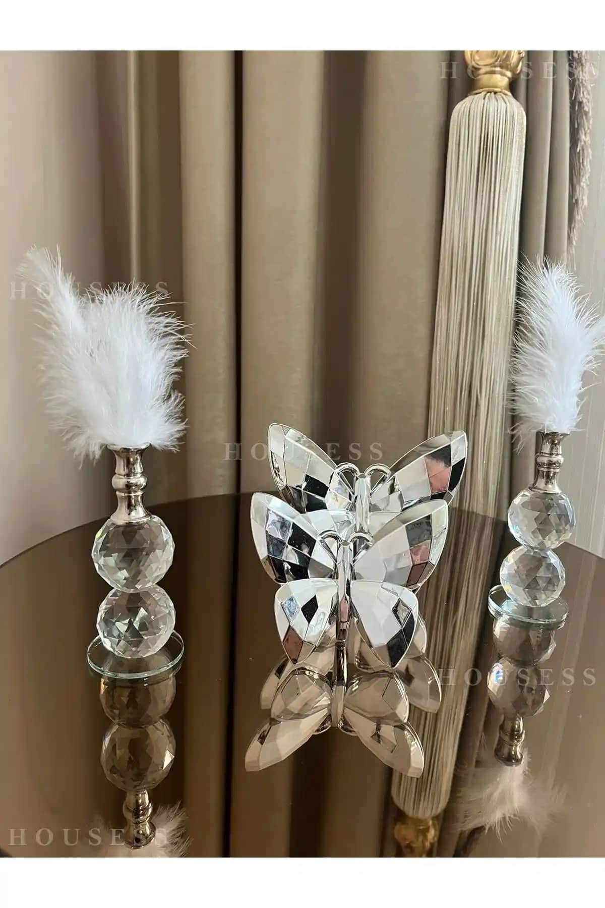 Housess Dekoratif Gümüş Kelebek ve Tüylük Biblo Seti İncelemesi