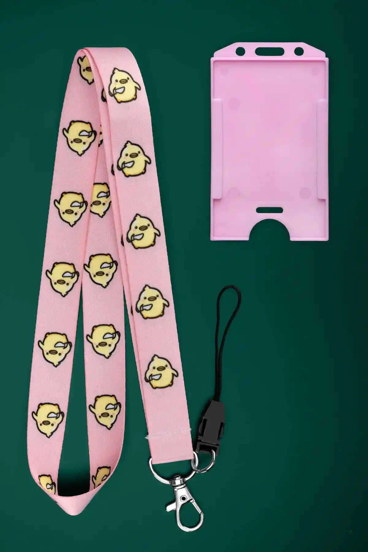 Apptakı Pembe Civciv Boyun İpi ve Kartlık Şık Tasarım ve Çok Yönlü Kullanım