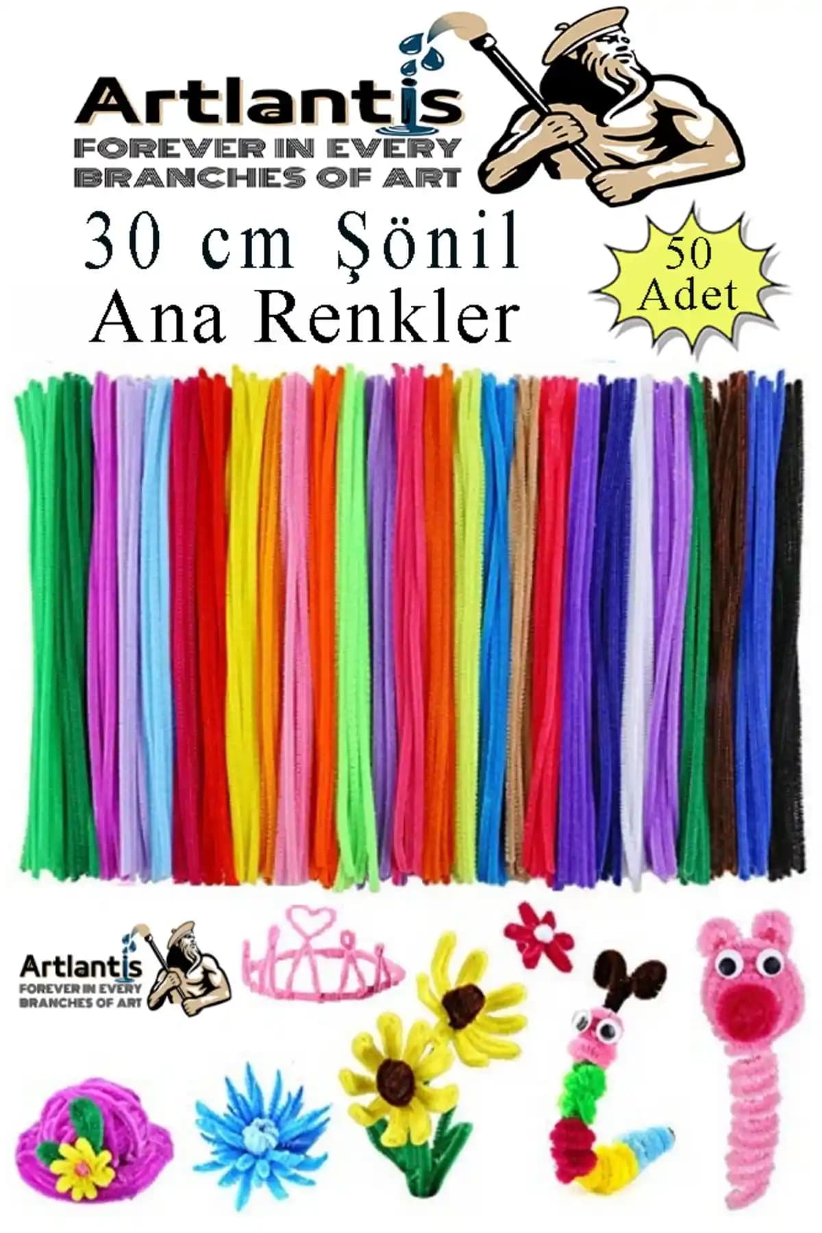 Artlantis Renkli Şönil 30 cm 50'li Paket Dekoratif ve Yaratıcı El İşi Malzemesi